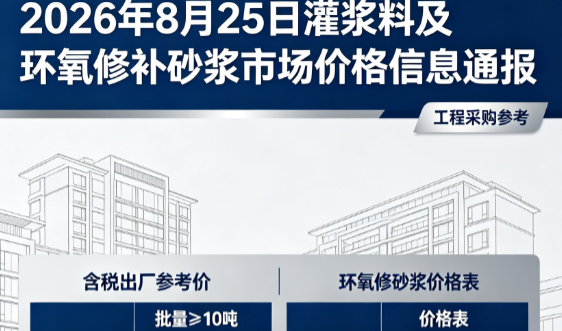 清远2026年8月25日灌浆料及环氧修补砂浆市场价格信息通报